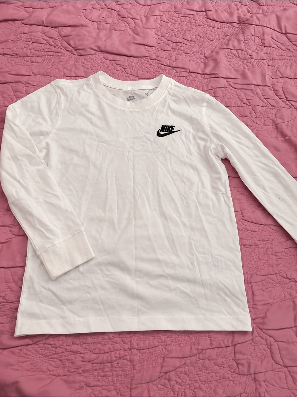 Nike White Long-Sleeve Logo Tee for Kids